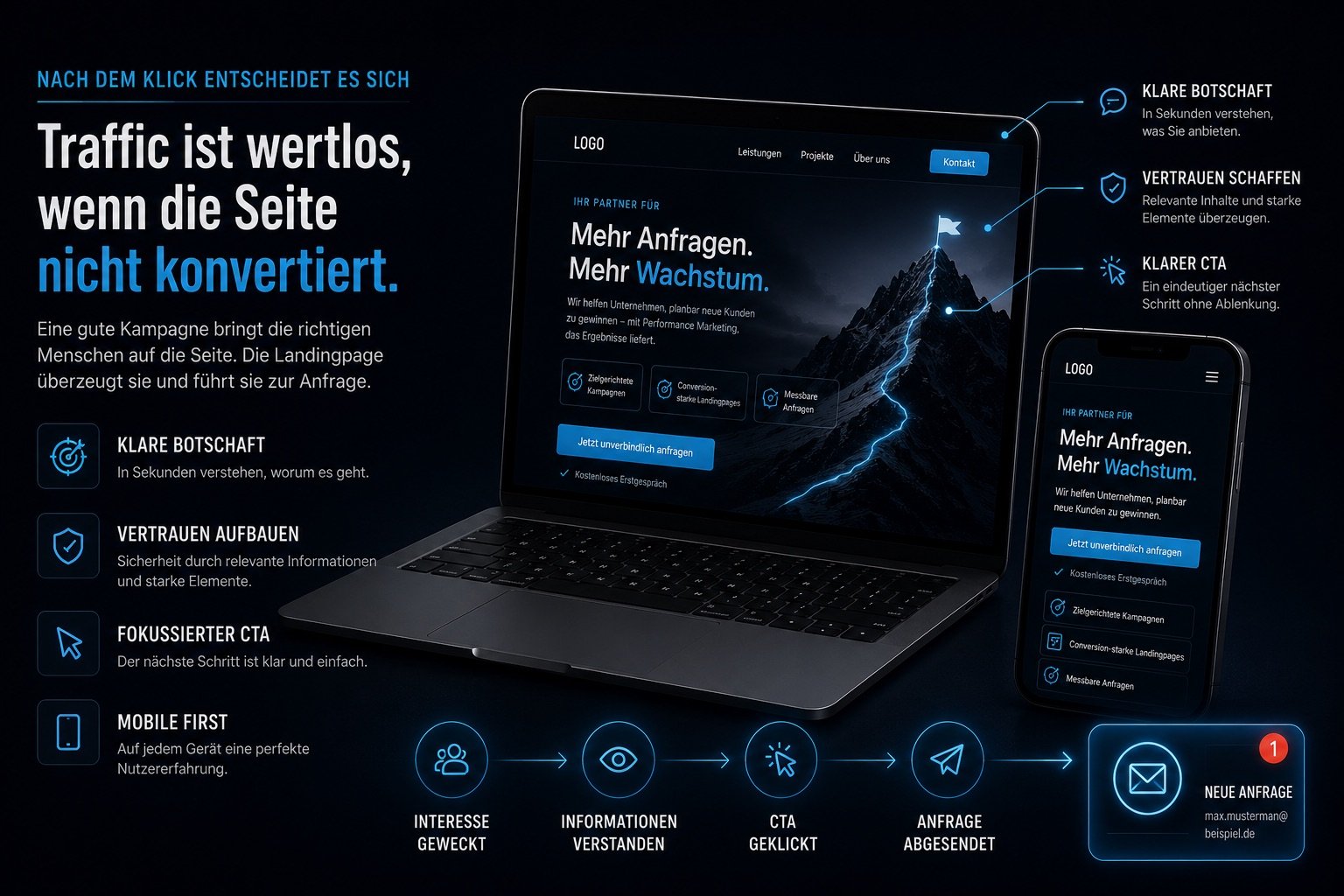 Landingpage auf MacBook und Smartphone – Conversion-optimierte Kampagnenseite